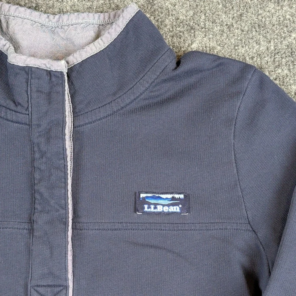 LL Bean Mens‎ M Navy Blue 100% Cotton Quarter Button Mock Neck Pullover 501541